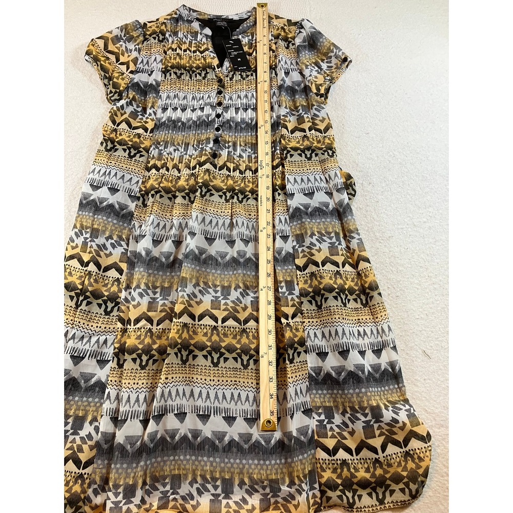 Robert Louis NWT Geometric Tribal Midi Dress Black Ivory Mustard Size M - Picture 4 of 7